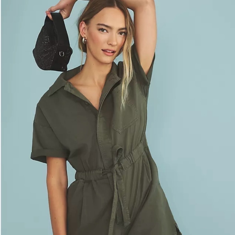 Anthropologie Unpublished Darla Kelp Green Romper Short Jumpsuit Size Small - Picture 12 of 16